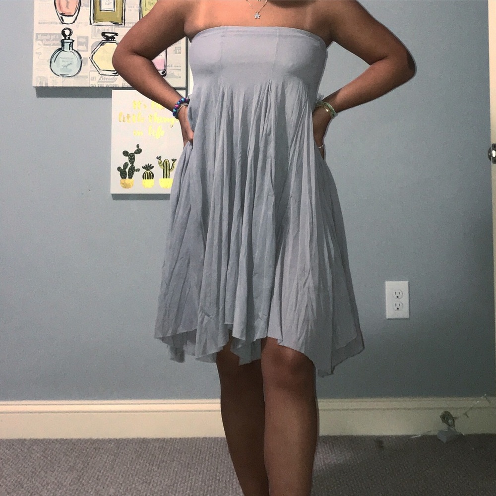 Gray flow strapless dress